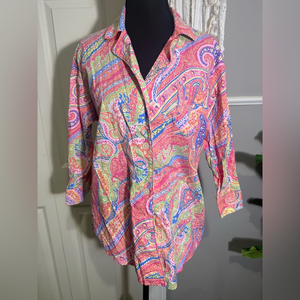 Ralph Lauren Pink Paisley Button-Down Shirt cotton size medium